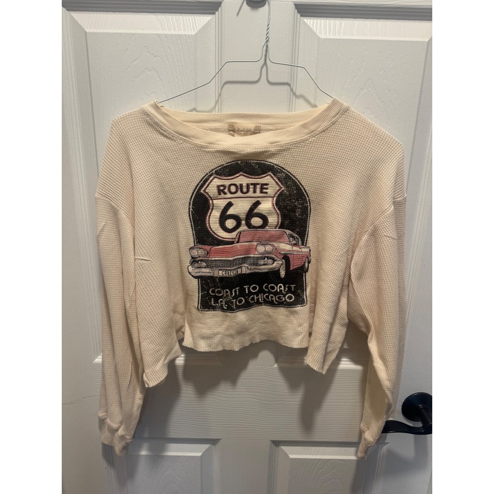 Altar'd State‎ Route 66 Cropped Thermal Waffle Knit Long Sleeve Top